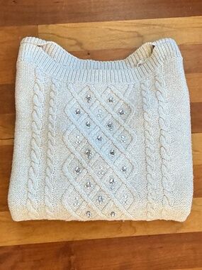 Talbots Creamy Jeweled Cable Knit Diamond Pullover Sweater Small EUC